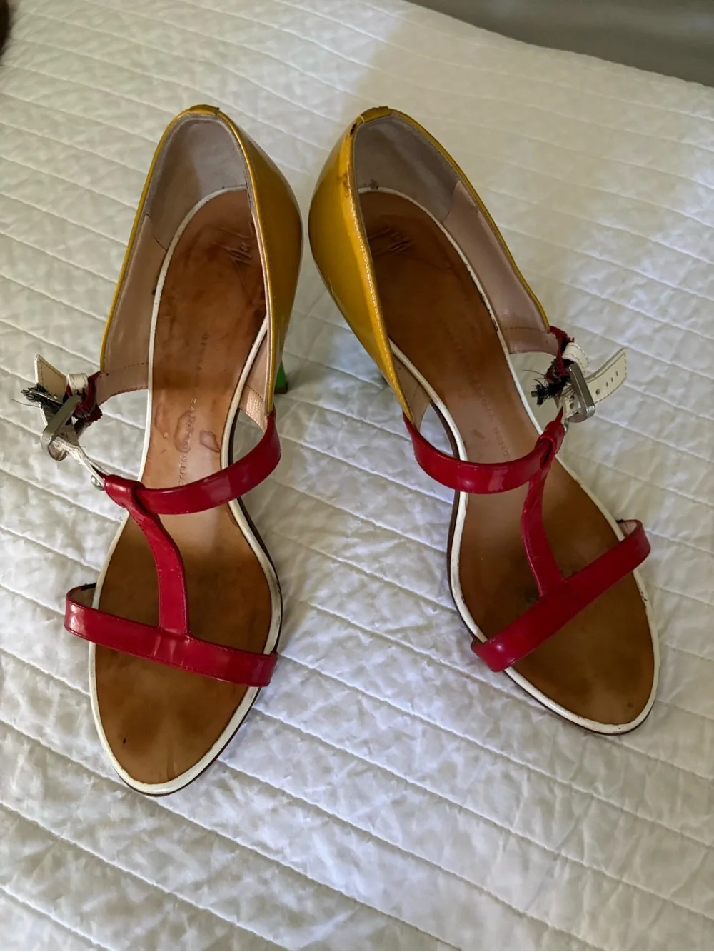 Giuseppe Zanotti Red and Yellow Leather Strappy Sandals Y2K Size 7.5